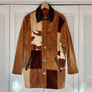Vintage Express Suede Leather Coat Patchwork Unisex Small OOAK